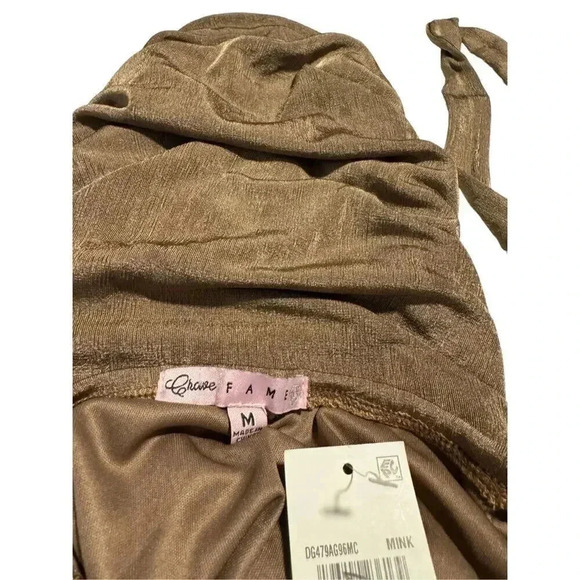 NEW Crave Fame Size Medium Brown Cut Out Ruched Tie Neck Sleeveless Halter Dress - Picture 4 of 4